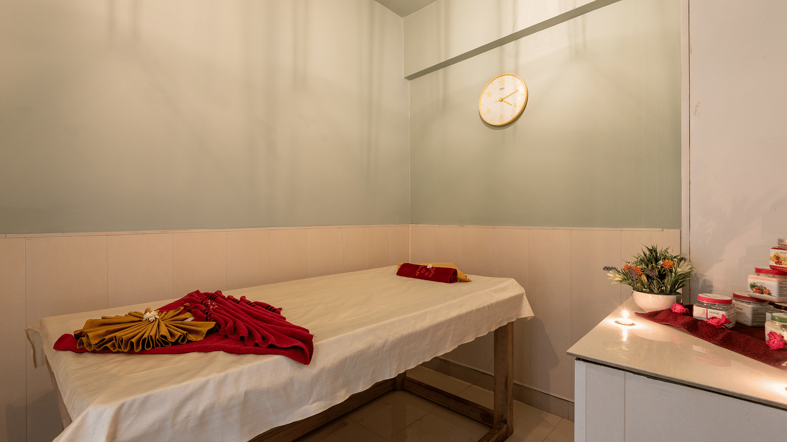 A massage table at a spa at DLS Highland Resort and Spa, Mussoorie.